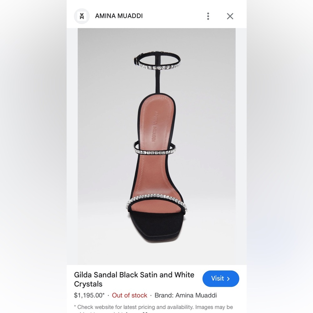 Amina Muaddi Gilda Sandal Black Satin and White Crystals 38.5 / 8.5